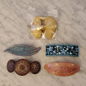 Set of 4 beaded barrette hair clips (+Hair tie)